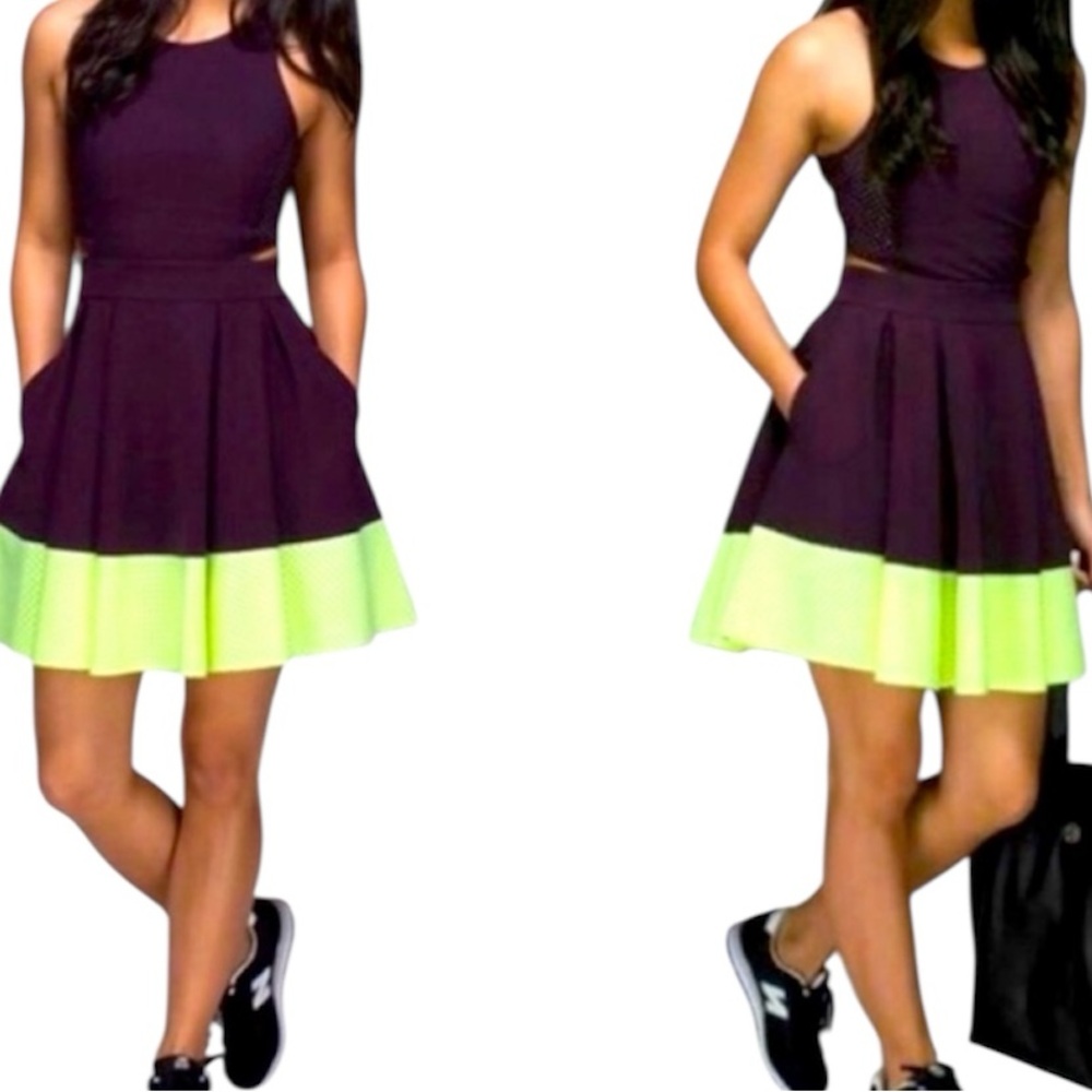 RARE Lululemon Away Dress Black Cherry/Clear Mint Mesh Cut-Out Tennis Athletic 2 - Picture 1 of 15